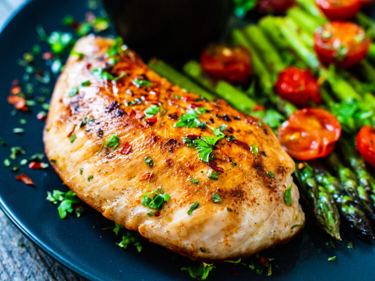 Solo Dining Never Tasted So Good with Roasted Chicken Breast, Cherry Tomatoes, and Asparagus